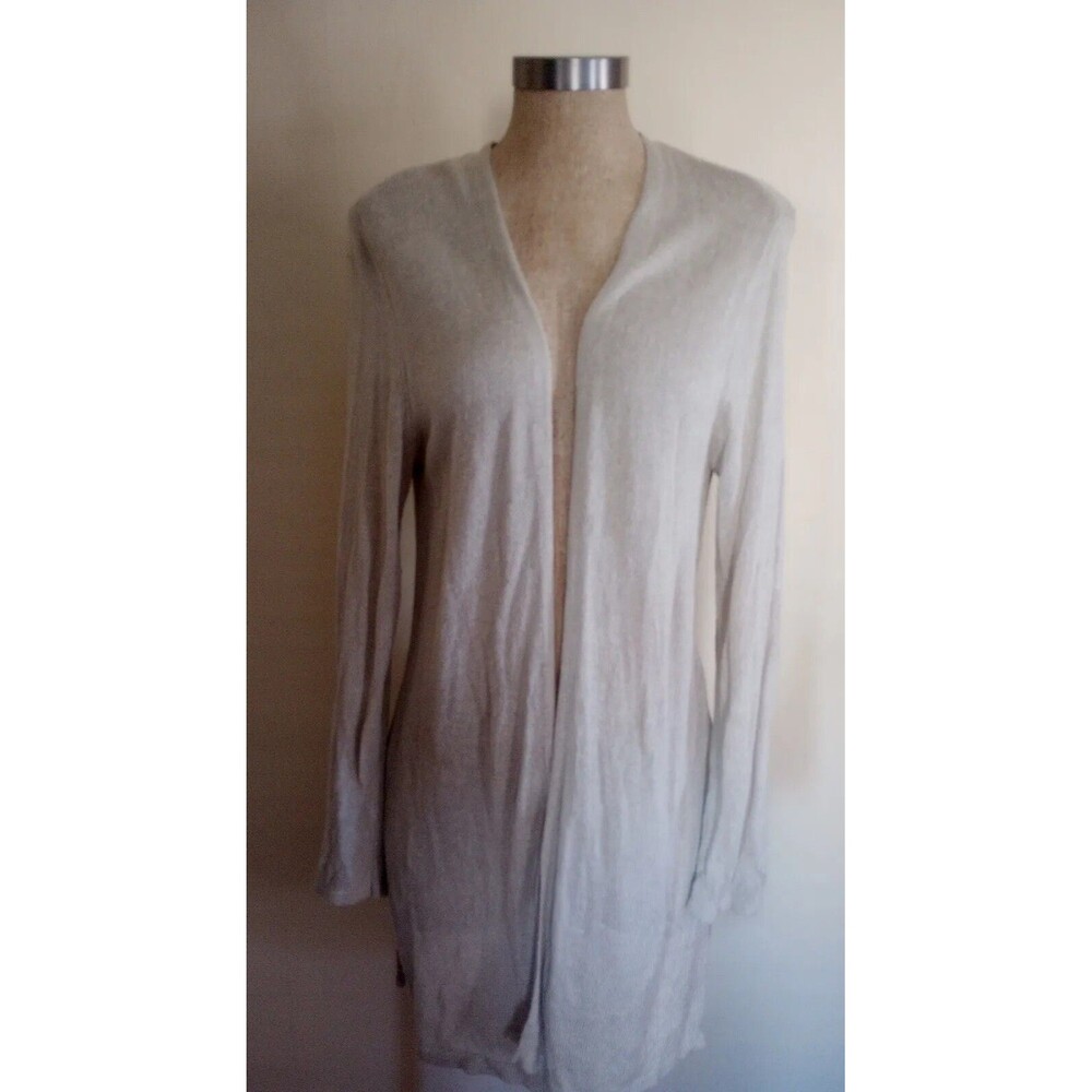 J Jill Open Cardigan Womens M Linen Blend Long Sleeve Sweater Lagenlook Beige